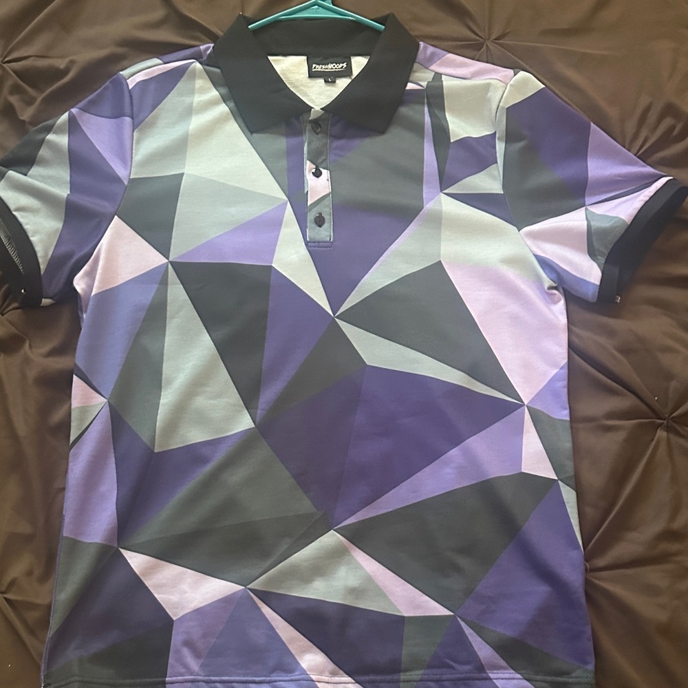 Fresh Geometric Black and Purple Polo Shirt
